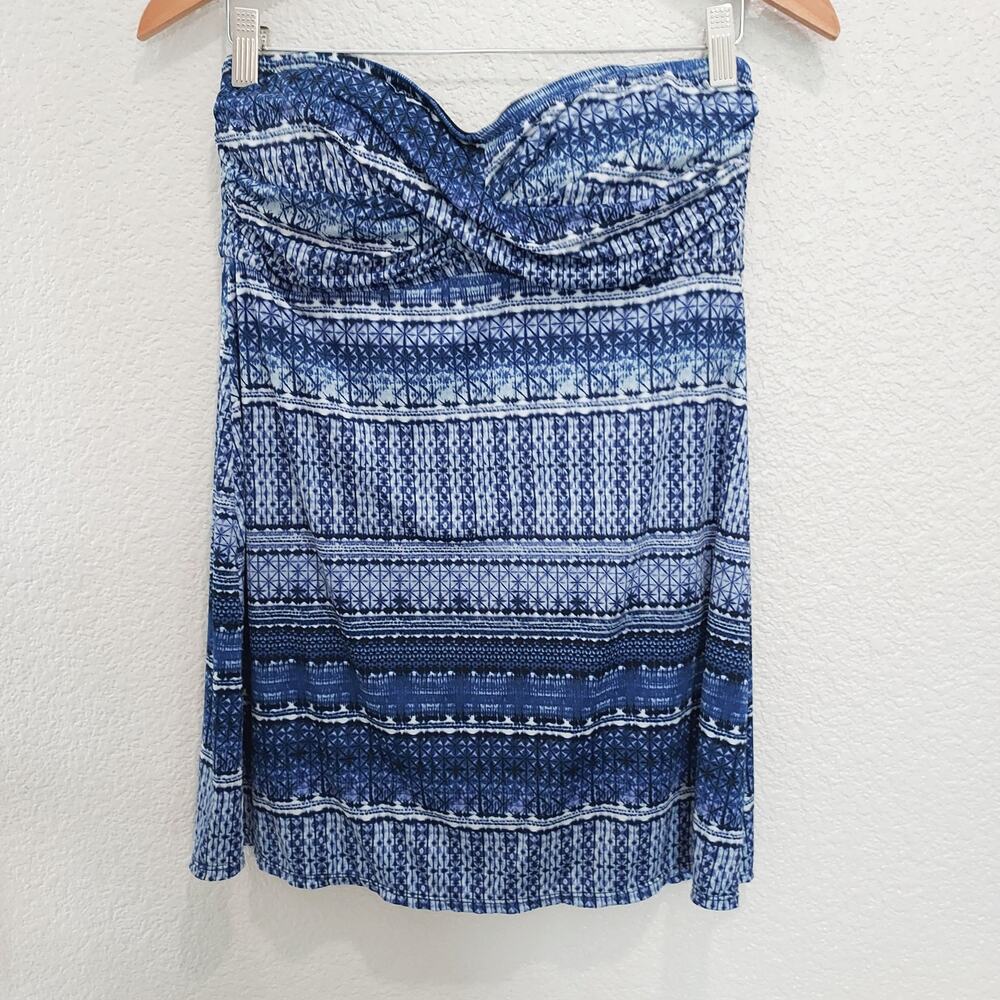 Garnet Hill Blue Graphic Twist Front Tube Top Swim Piece Size 12